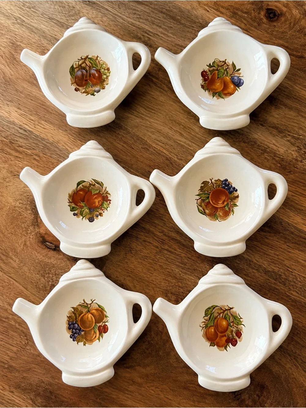 Vintage Mountainside Ceramic Teapot Tea Bag Tidies- Set of 6 Fruit Designs